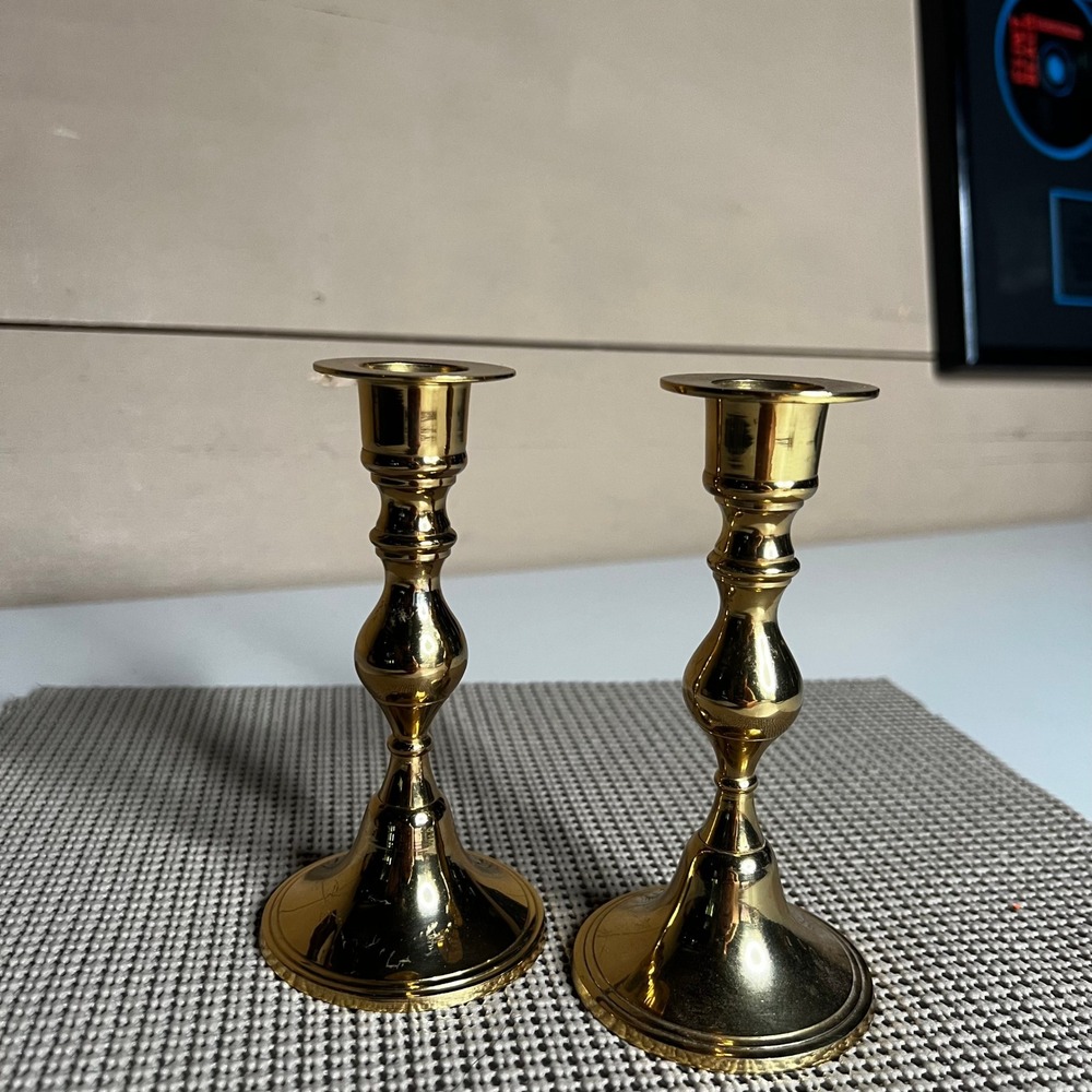Vintage Brass Candlestick Holders Set of 2 Made in India Taper Candle Stands 5in